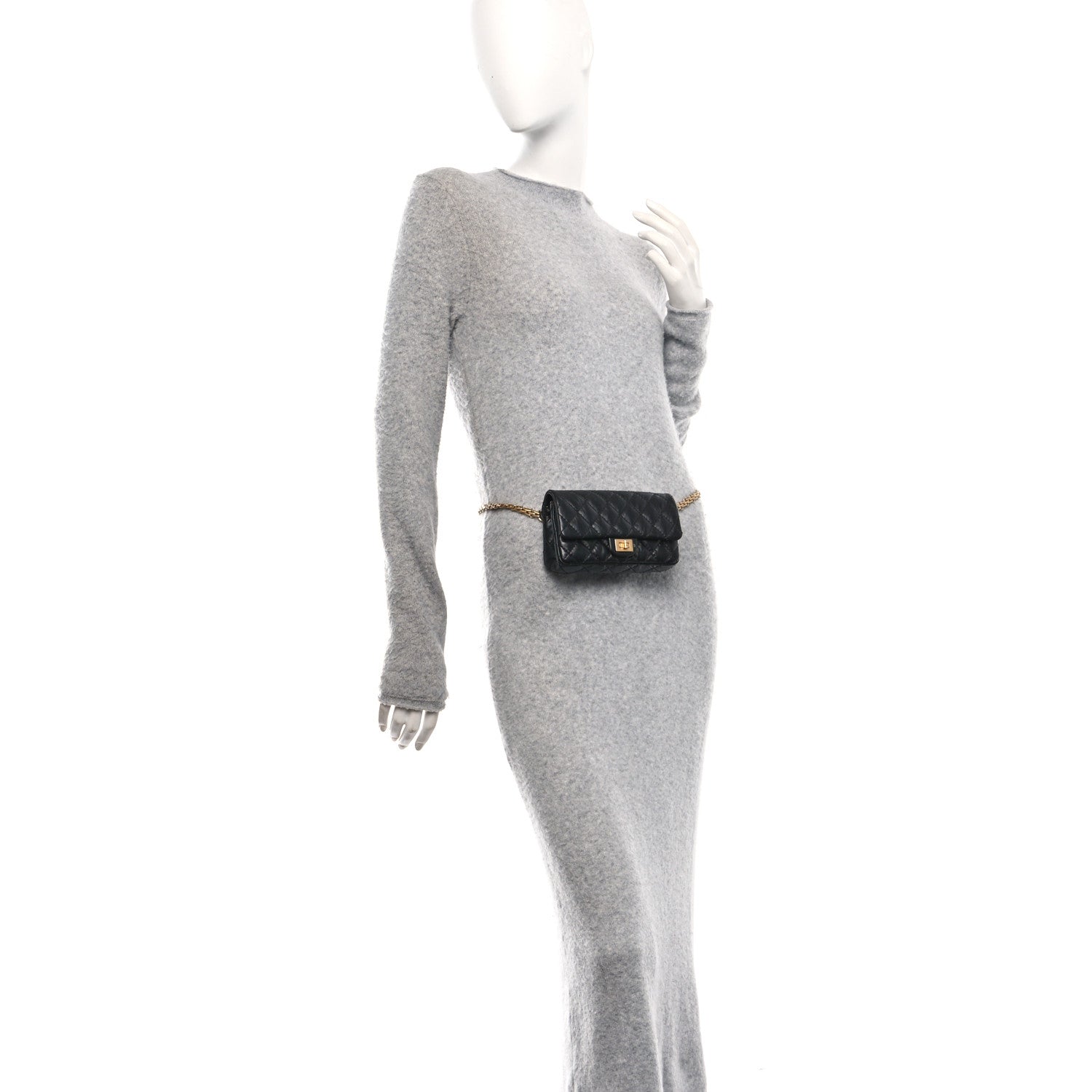 Chanel Aged Calfskin Quilted 2.55 Reissue Flap Belt Bag Clutch Black