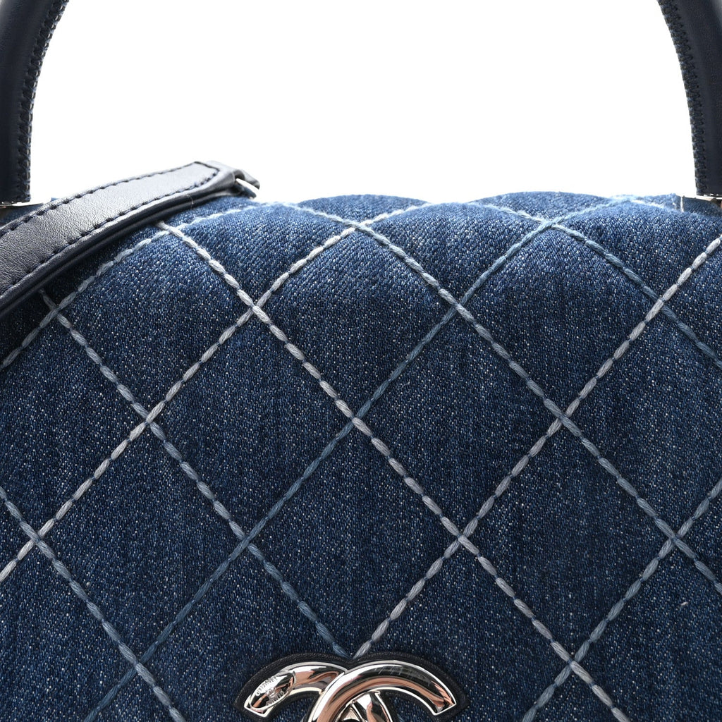 Chanel Denim Quilted Small Coco Handle Flap Blue