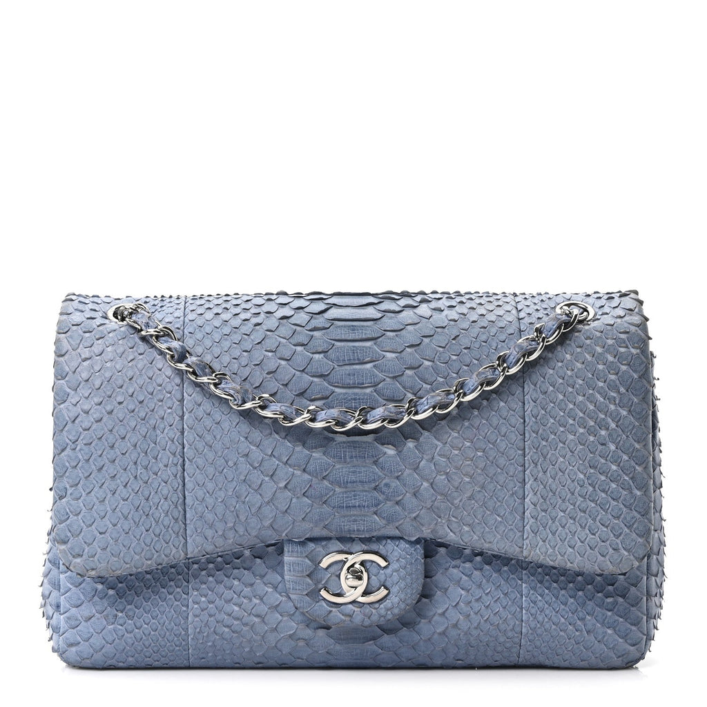 Chanel Snakeskin Jumbo Double Flap Light Blue