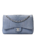 Chanel Snakeskin Jumbo Double Flap Light Blue