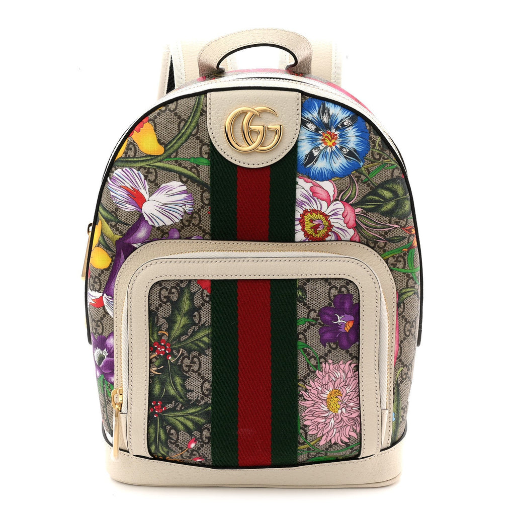Gucci GG Supreme Monogram Flora Web Small Ophidia Day Backpack White