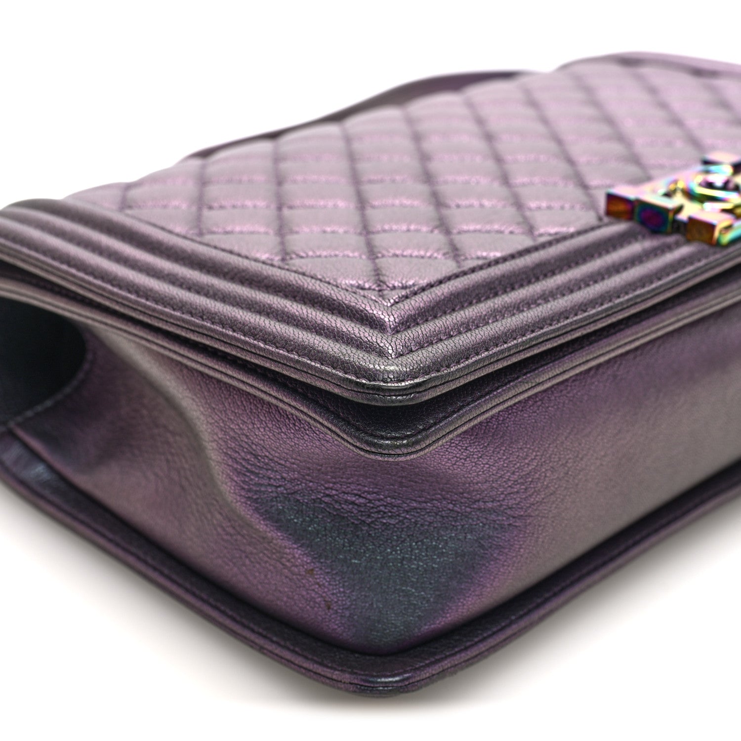Chanel Iridescent Goatskin Quilted New Medium Boy Flap Purple