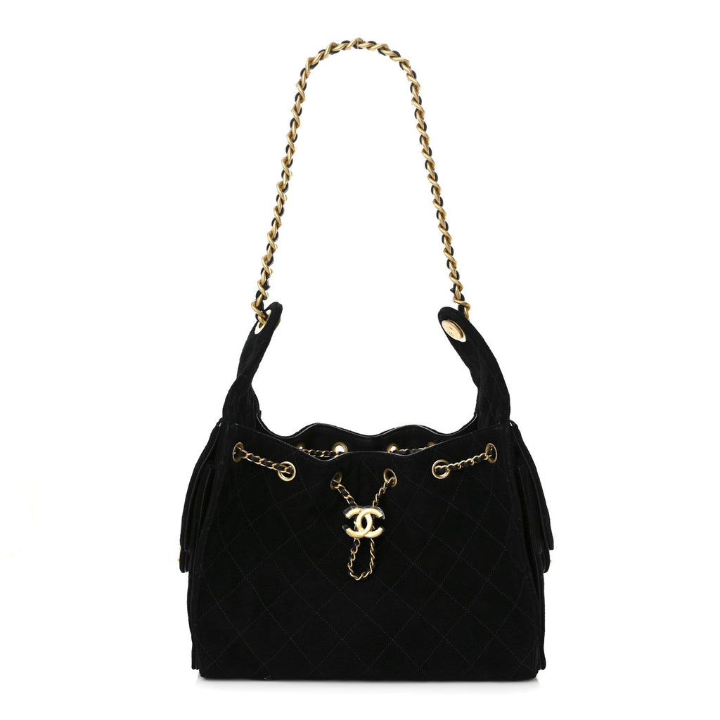 Chanel Suede Quilted Small Chanel 25 Handbag Black
