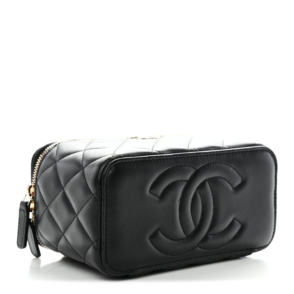 Chanel Lambskin Quilted Small Top Handle Vanity Case With Chain Black