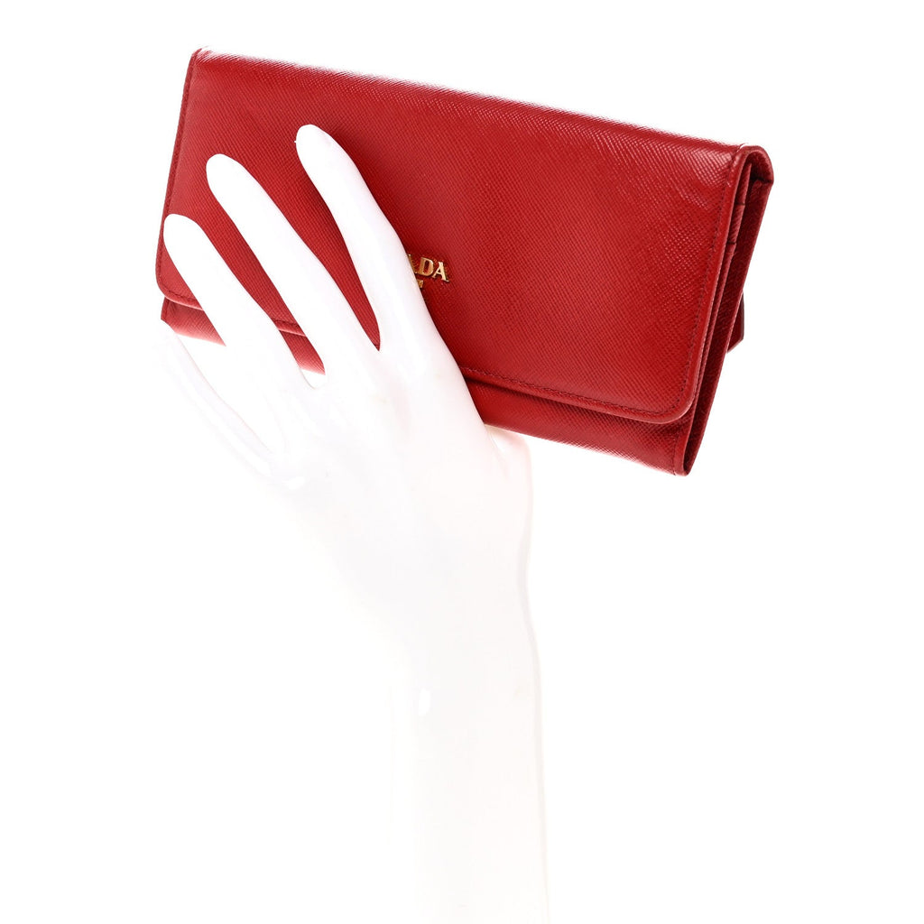 Prada Saffiano Metal Continental Flap Wallet Fuoco