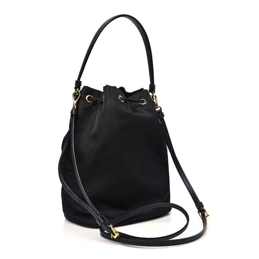 Prada Saffiano Tessuto Nylon Mini Bucket Crossbody Bag Black