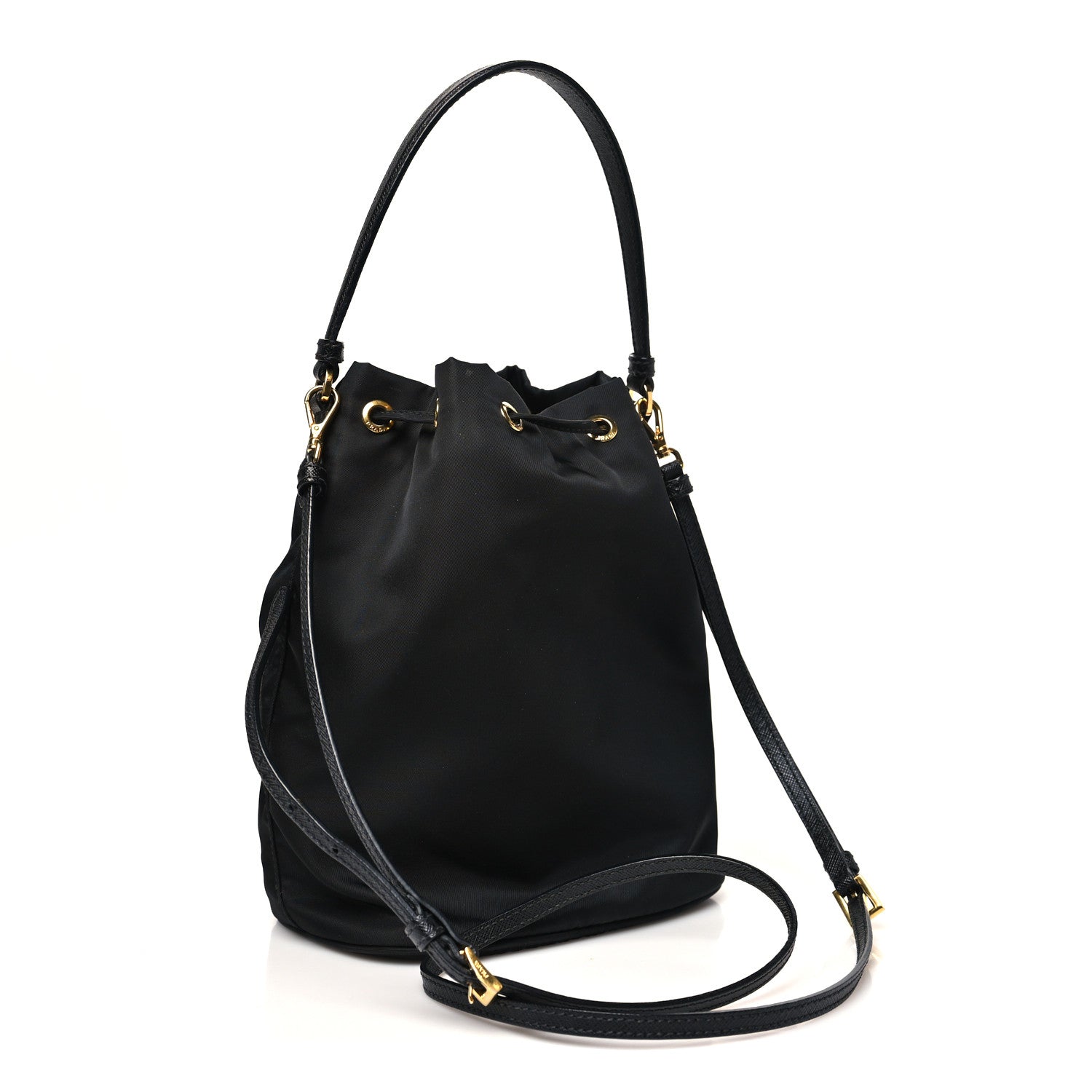 Prada Saffiano Tessuto Nylon Mini Bucket Crossbody Bag Black