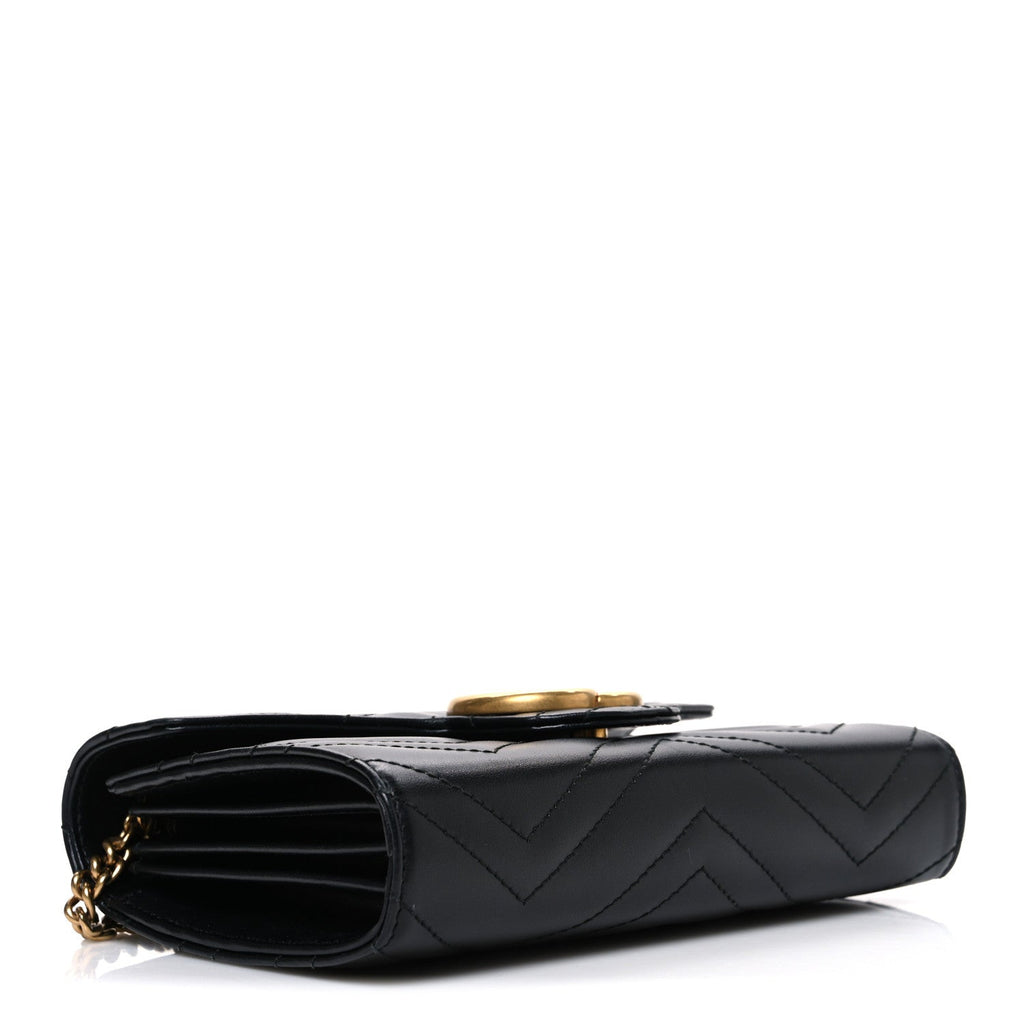 Gucci Calfskin Matelasse GG Marmont Chain Wallet Black