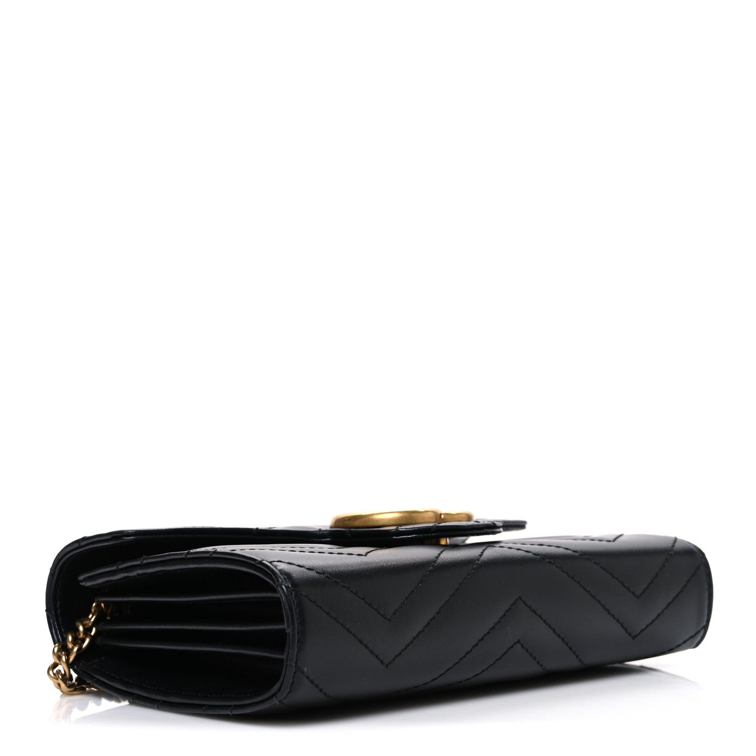 Gucci Calfskin Matelasse GG Marmont Chain Wallet Black