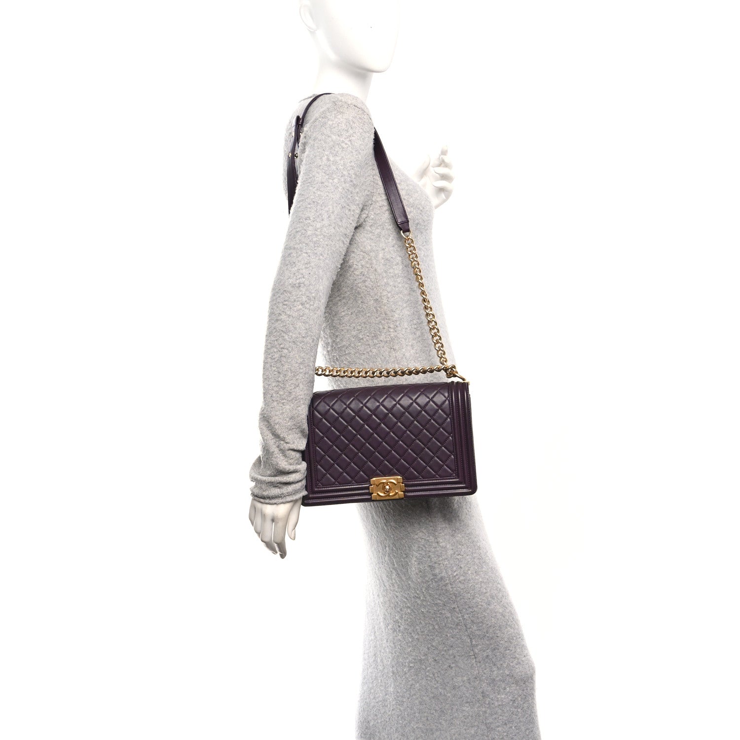 Chanel Lambskin Quilted New Medium Boy Flap Dark Purple