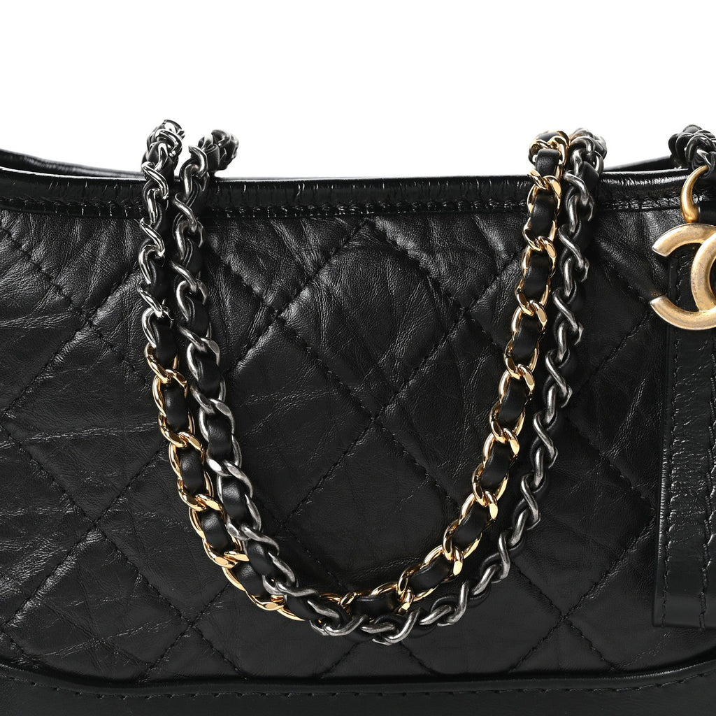 Chanel Aged Calfskin Quilted Small Gabrielle Logo Hobo Black