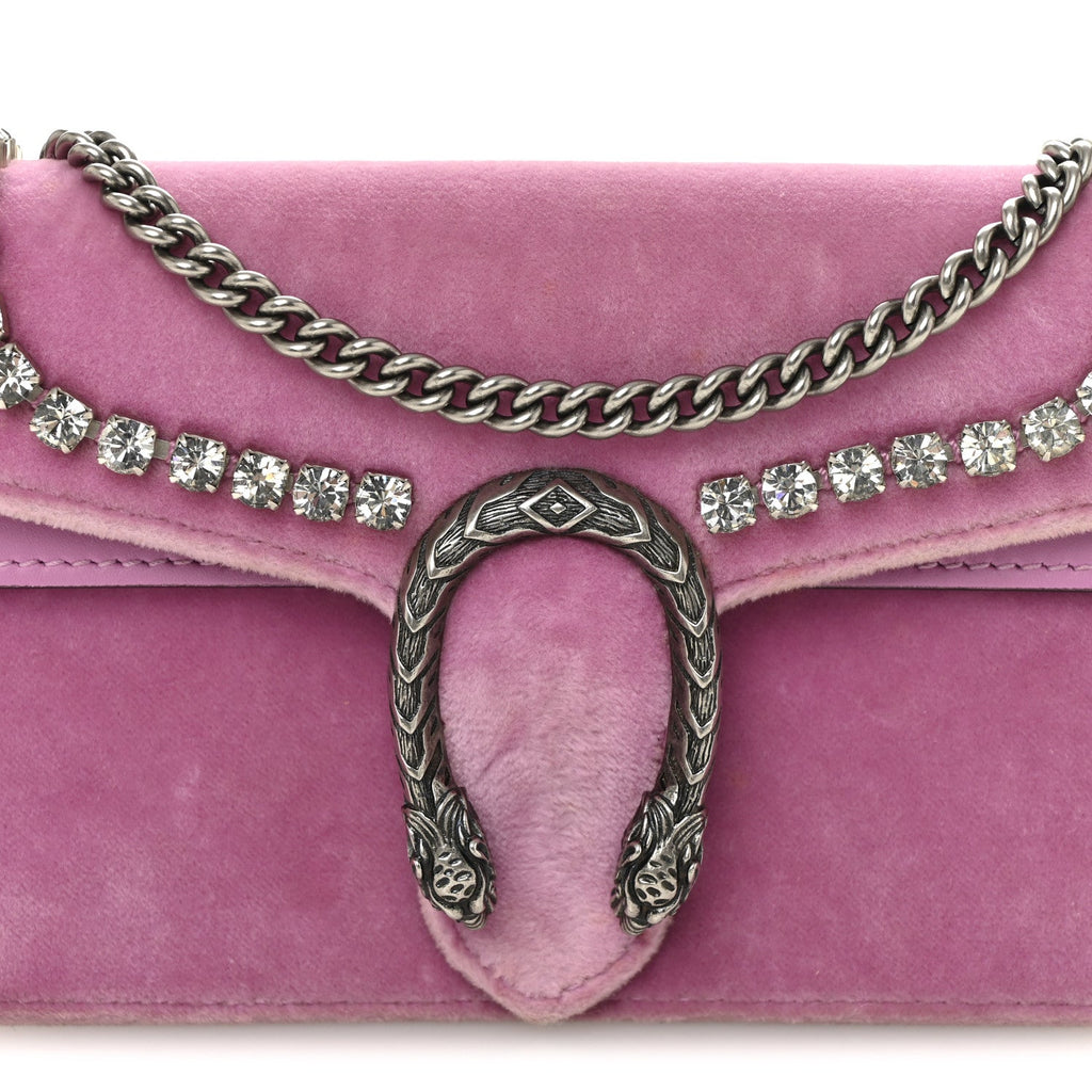 Gucci Velvet Crystal Super Mini Dionysus Shoulder Bag Malva