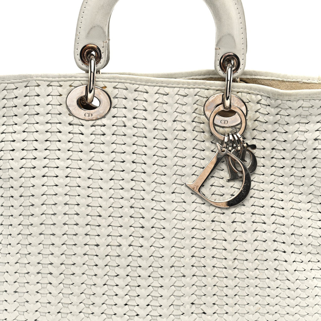 Christian Dior Lambskin Woven Dior Tote White