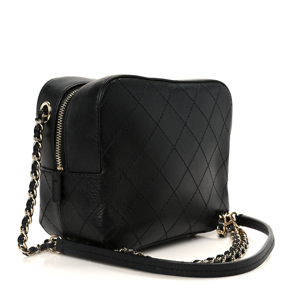 Chanel Calfskin Stitched Covered CC Camera Case Bag Black