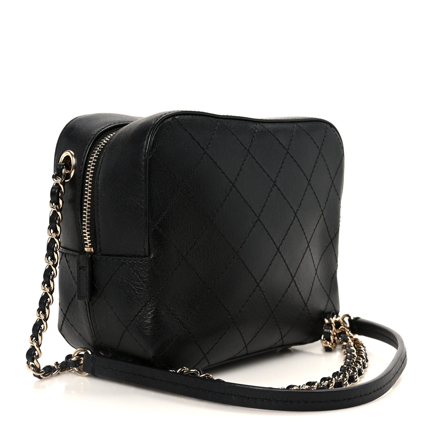 Chanel Calfskin Stitched Covered CC Camera Case Bag Black