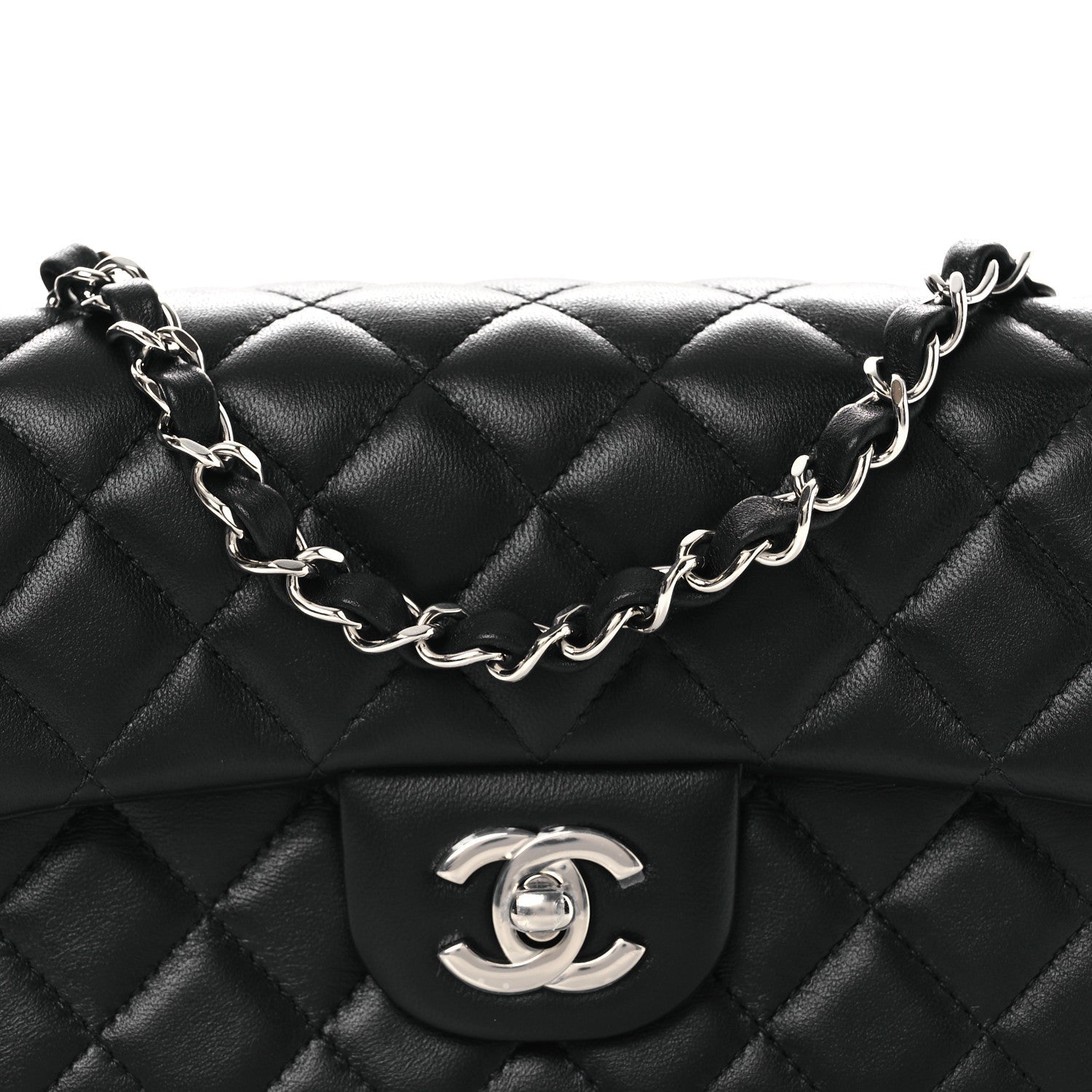 Chanel Lambskin Quilted Mini Rectangular Flap Black