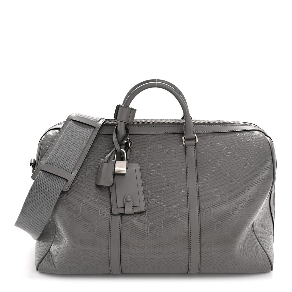 Gucci Calfskin GG Tennis Embossed Duffle Bag Grey