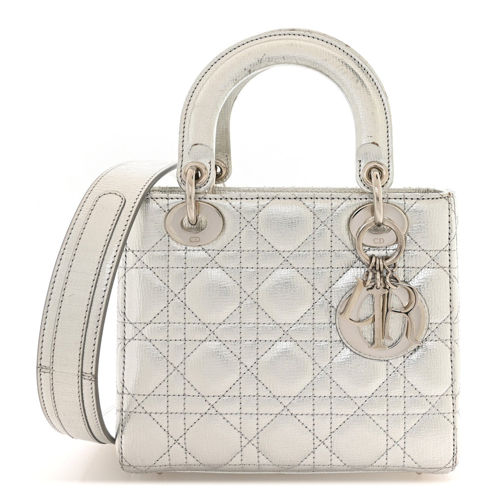 Christian Dior Metallic Grained Calfskin Cannage Small Lucky Badges My Lady Dior Silver