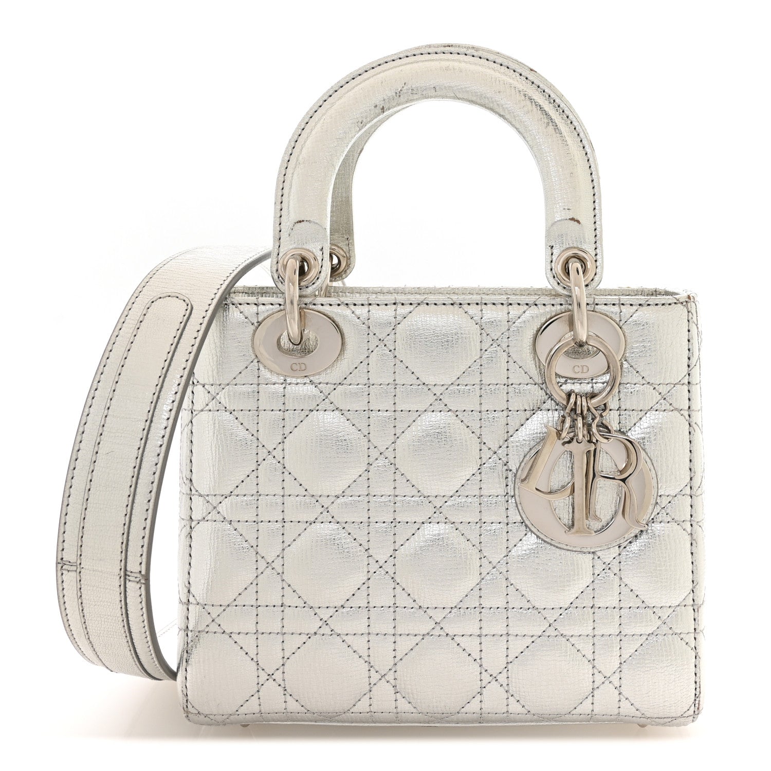 Christian Dior Metallic Grained Calfskin Cannage Small Lucky Badges My Lady Dior Silver