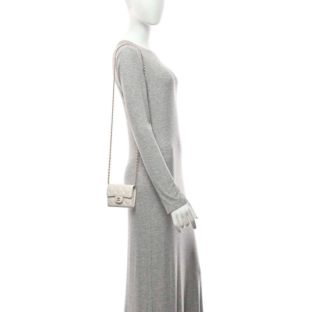 Chanel Caviar Quilted Flap Card Holder On Chain White