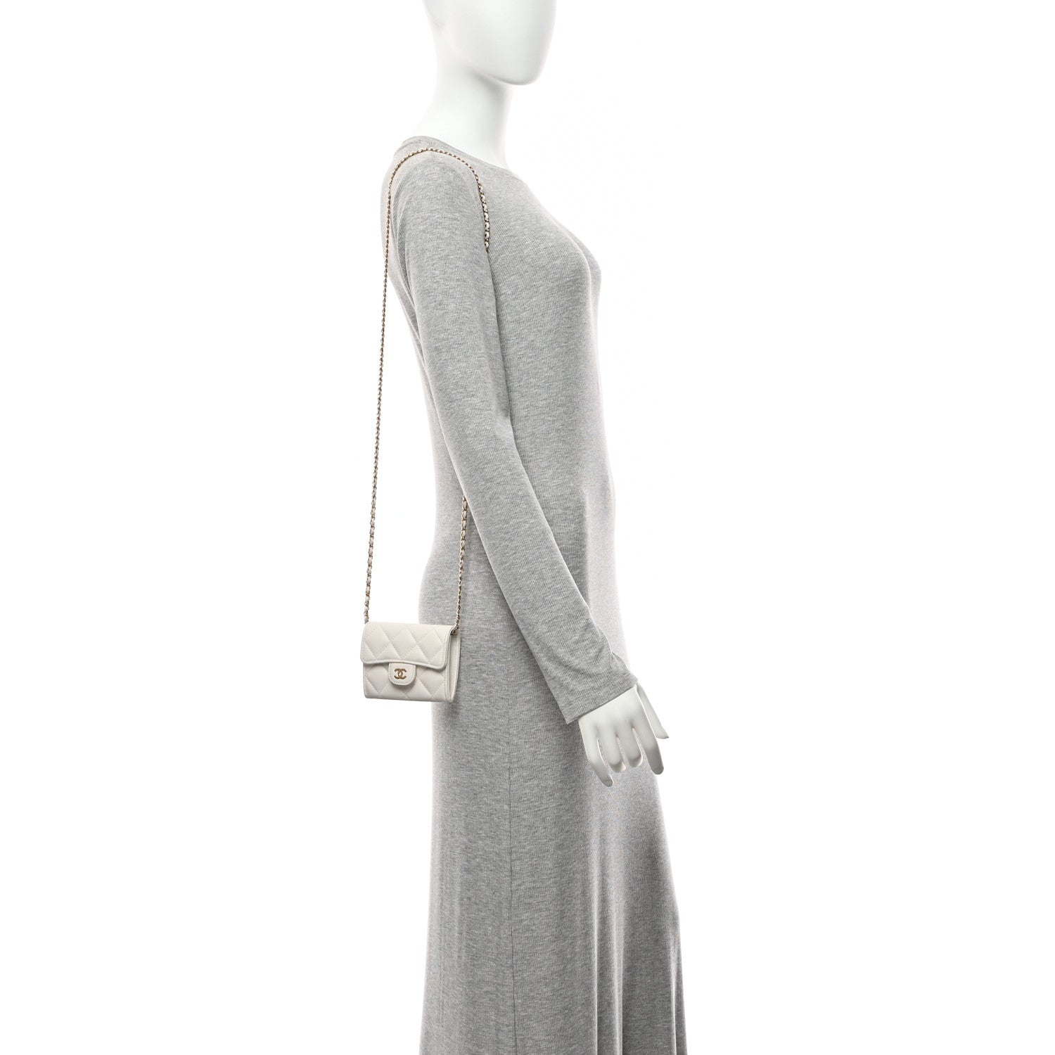 Chanel Caviar Quilted Flap Card Holder On Chain White