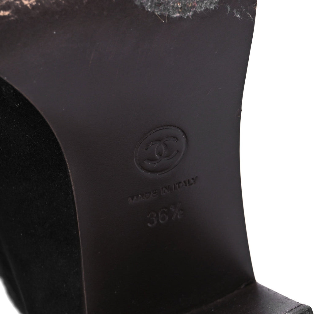 Chanel Suede Calfskin Knit Button Ankle Boots 36.5 Black