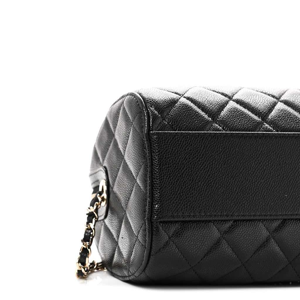 Chanel Caviar Quilted Barrel Clutch With Chain  Black