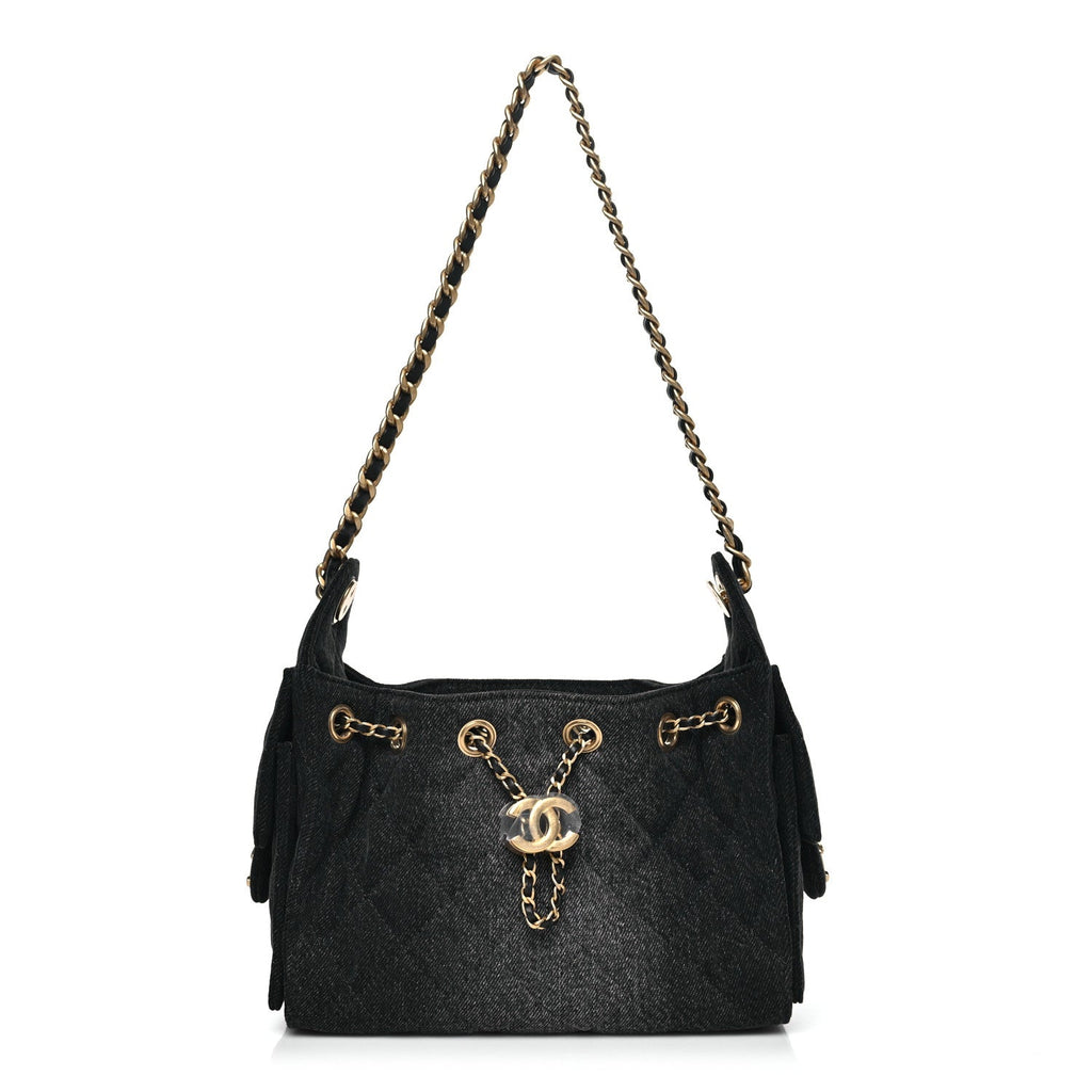 Chanel Washed Denim Quilted Mini Chanel 25 Handbag Black