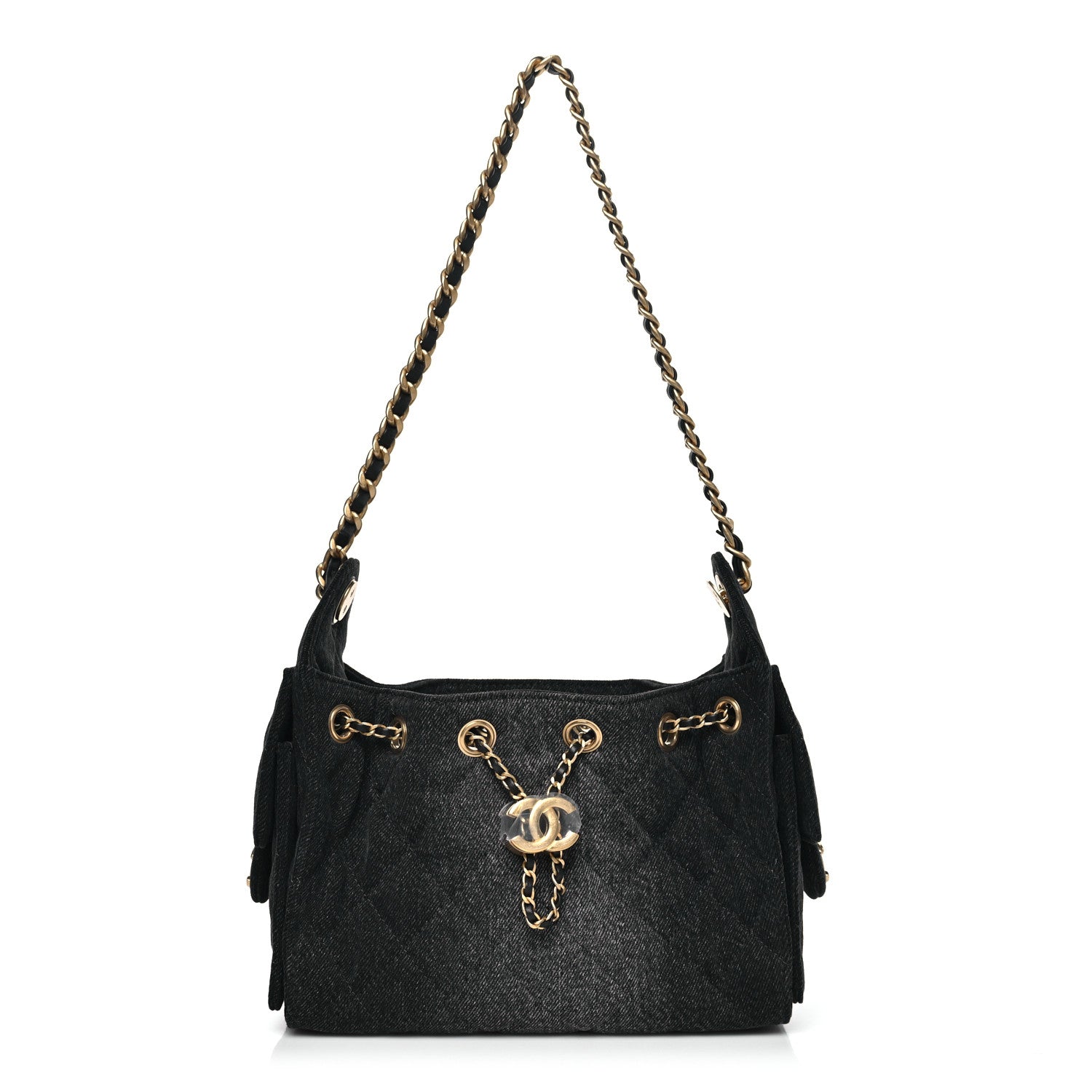 Chanel Washed Denim Quilted Mini Chanel 25 Handbag Black