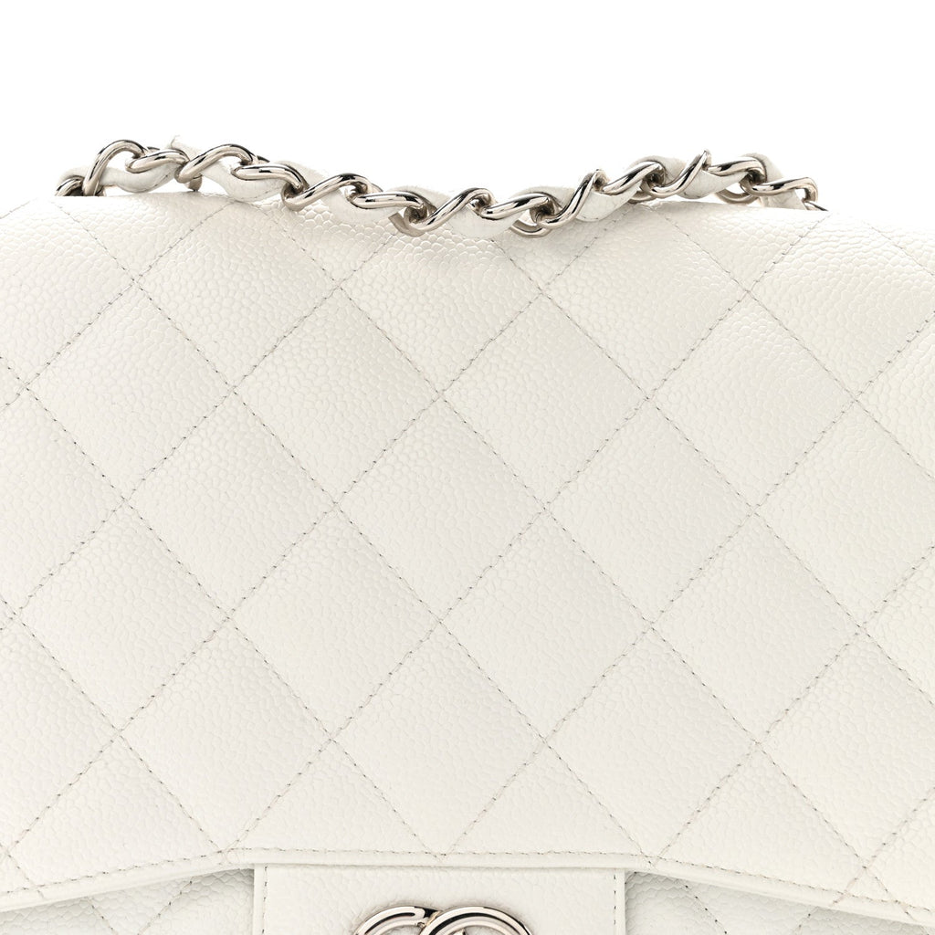 Chanel Caviar Quilted Jumbo Single Flap White