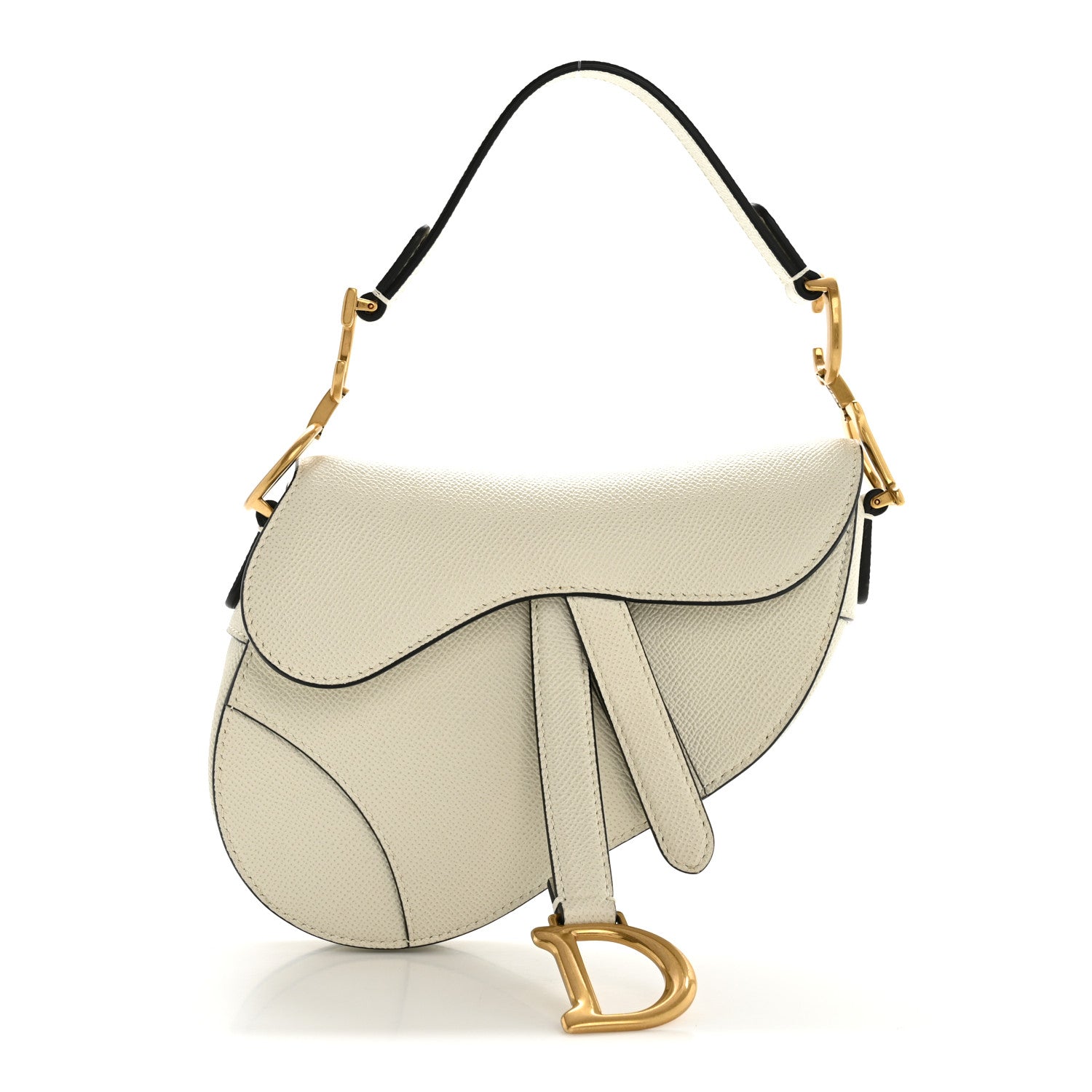 Christian Dior Grained Calfskin Mini Saddle Bag White