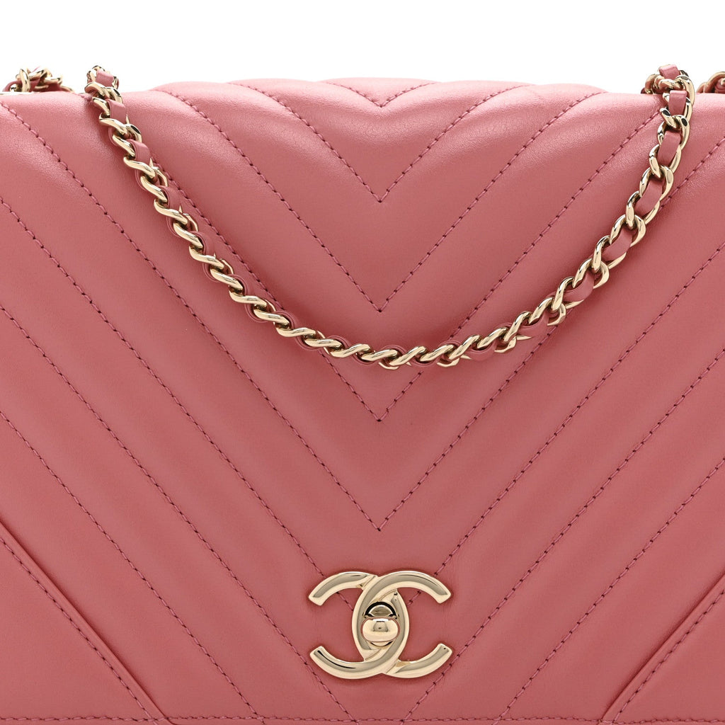 Chanel Calfskin Chevron Quilted Small Statement Flap Pink