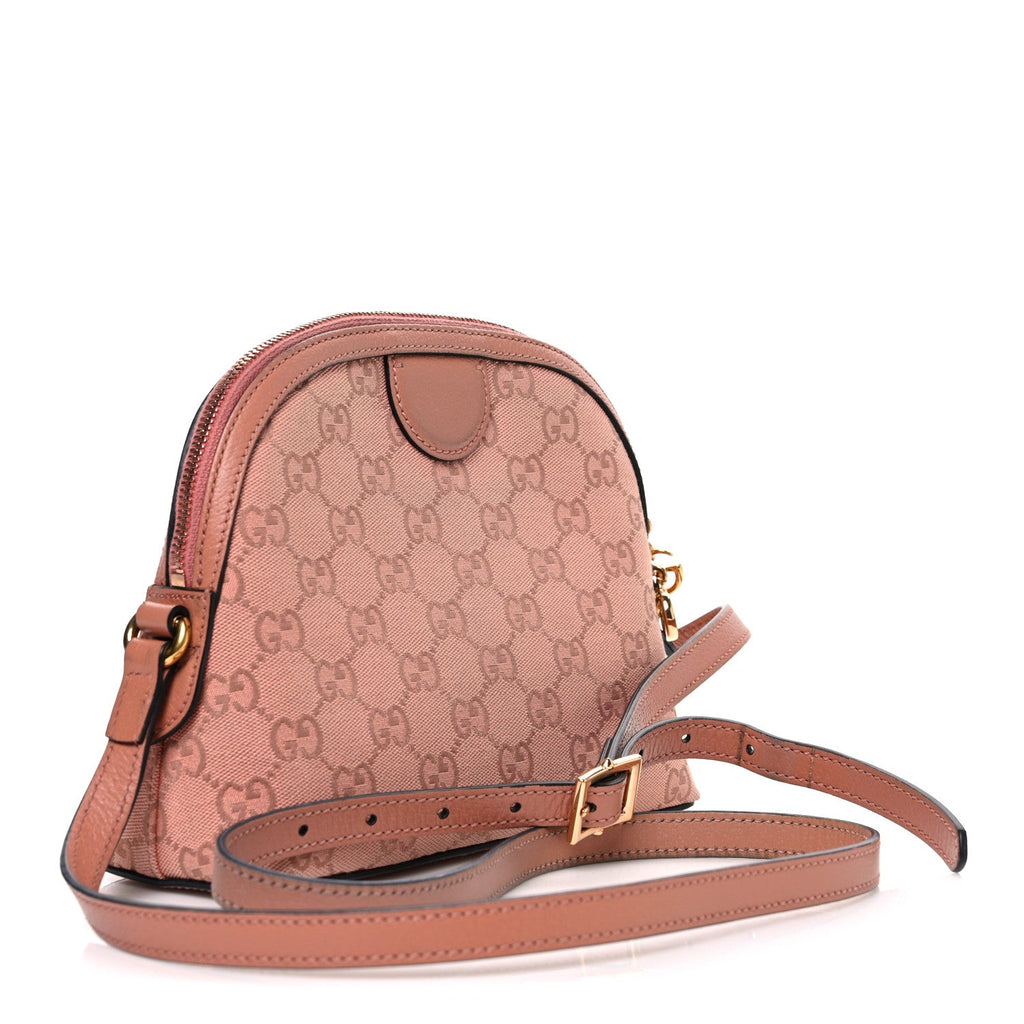 Gucci Monogram Textured Dollar Calfskin Small Ophidia Dome Shoulder Bag Cloche Rose Pink
