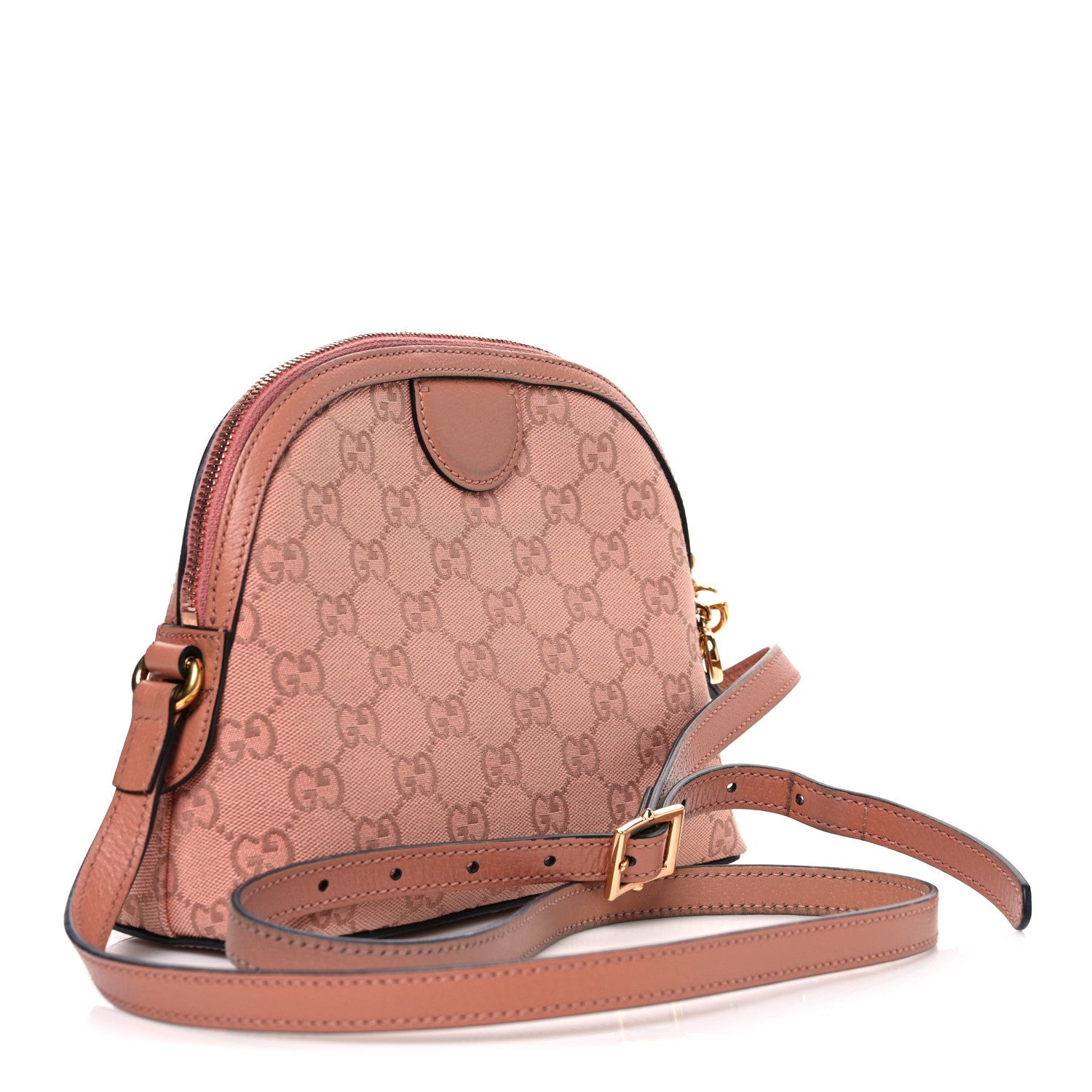 Gucci Monogram Textured Dollar Calfskin Small Ophidia Dome Shoulder Bag Cloche Rose Pink