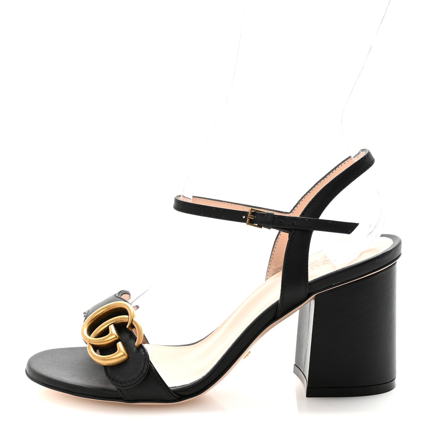 Gucci Lifford Calfskin GG Marmont Ankle Wrap 75mm Sandals 35 Black