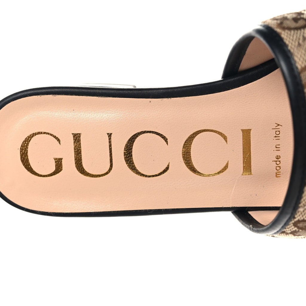 Gucci Monogram Matelasse Diagonal GG Marmont Flat Slide Sandals 37.5 Beige Ebony Black