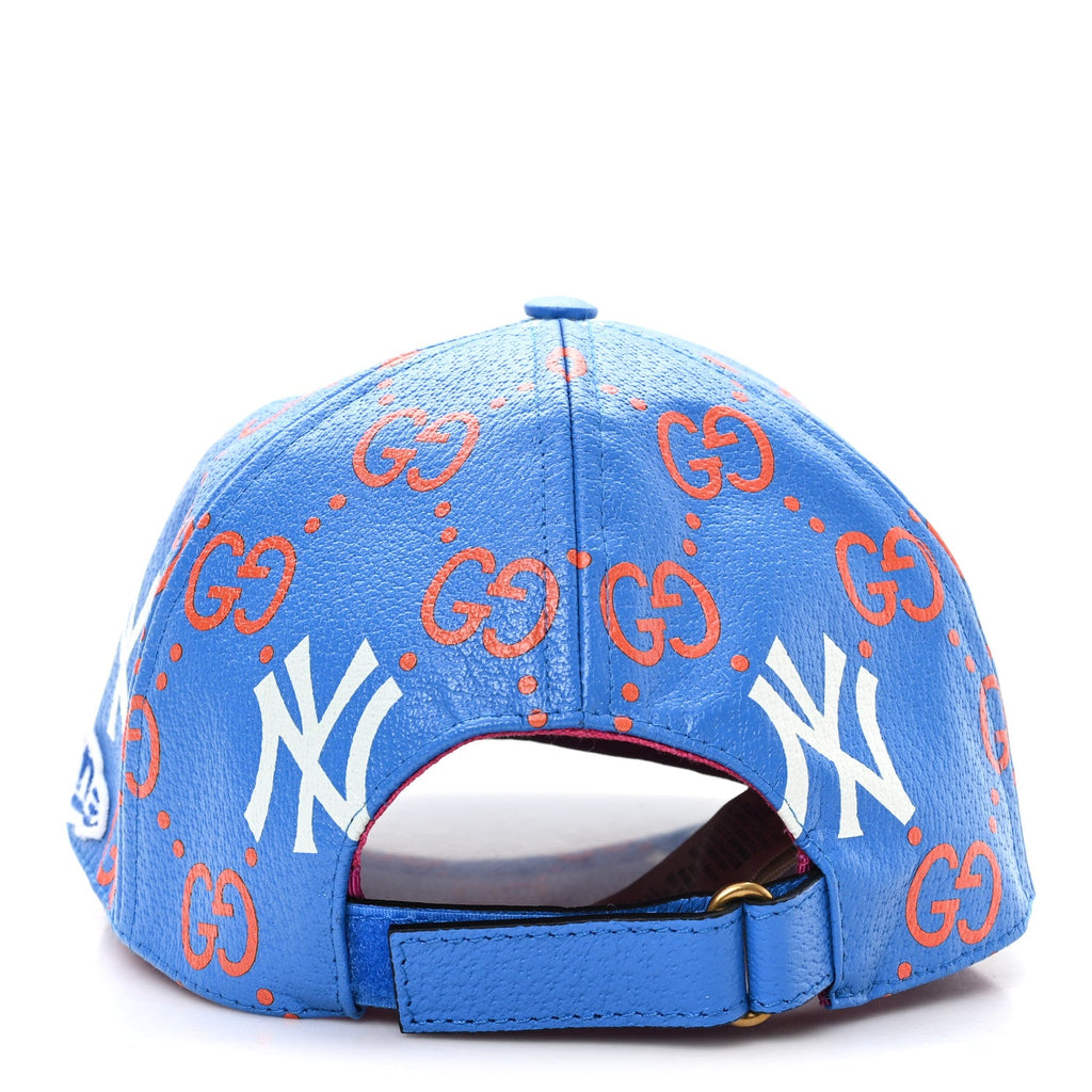 Gucci X MLB Calfskin Stampato 3D GG Monogram NY Yankees Baseball Hat M Blue