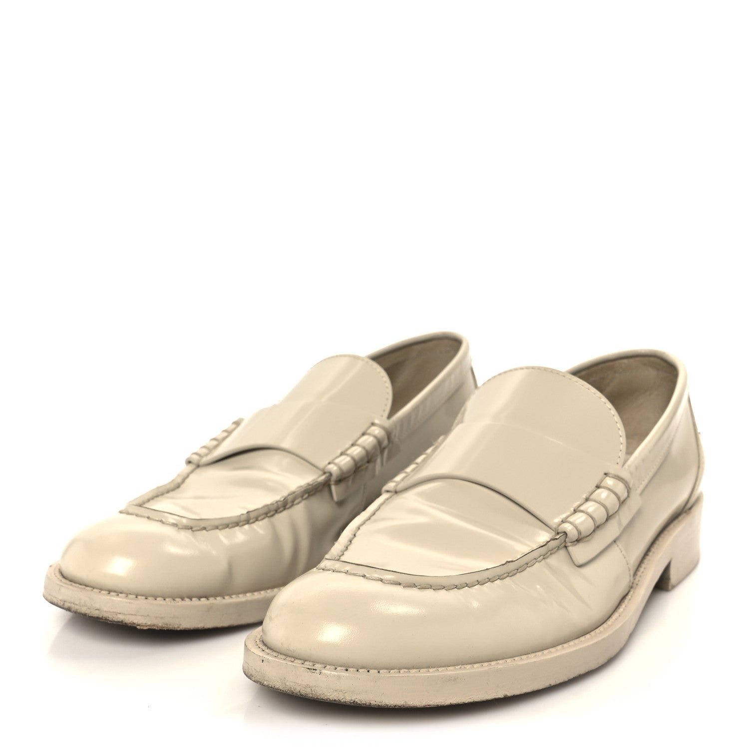 Chanel Shiny Calfskin Logo Loafers 38.5 Beige