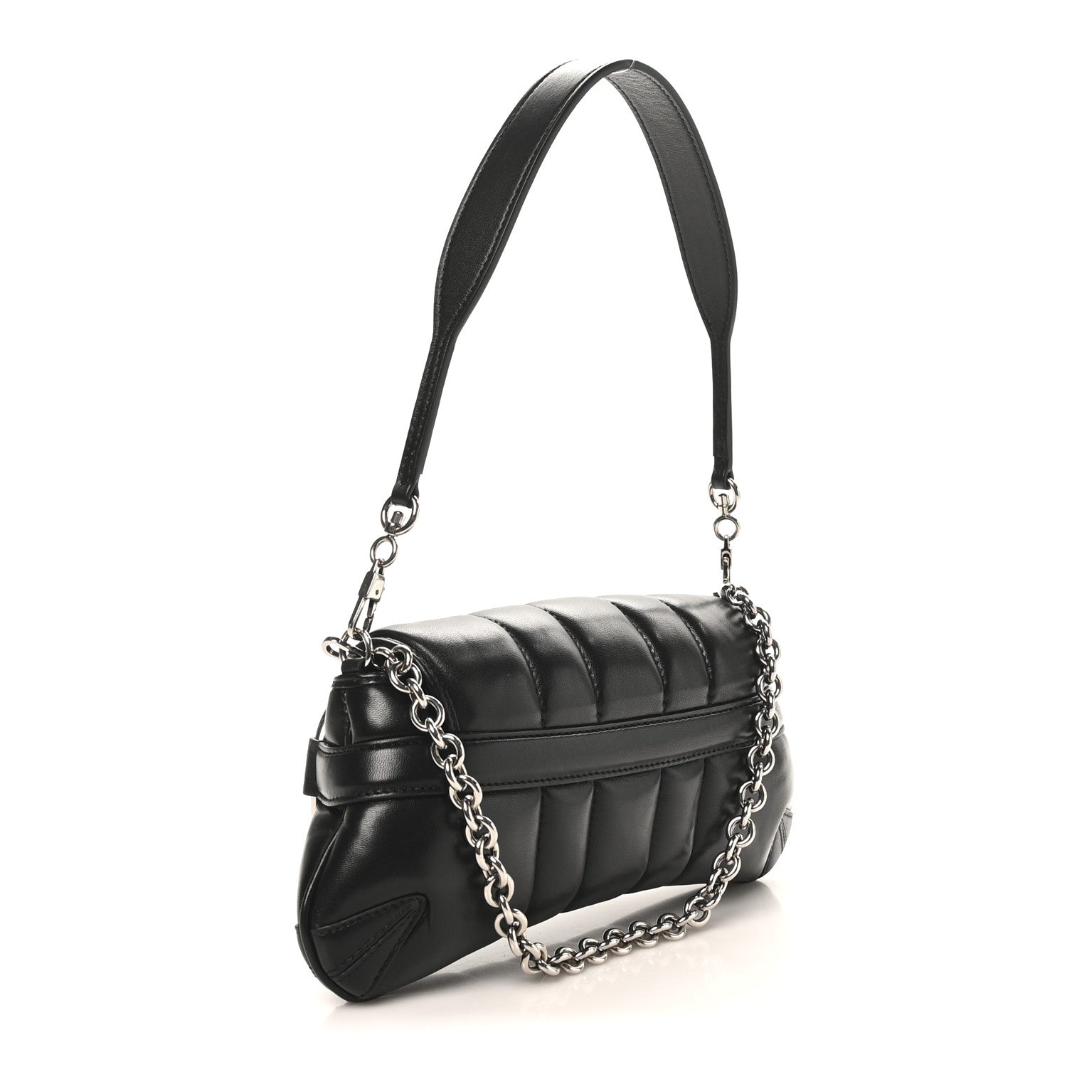 Gucci Nappa Vertical Matelasse Medium Maxi Horsebit Chain Shoulder Bag Black