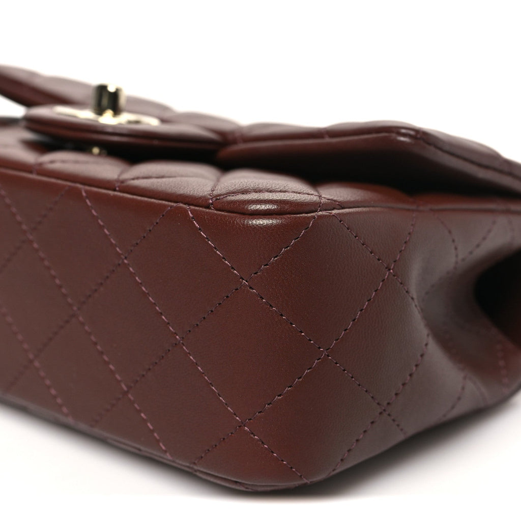 Chanel Lambskin Quilted Mini Top Handle Rectangular Flap Dark Brown