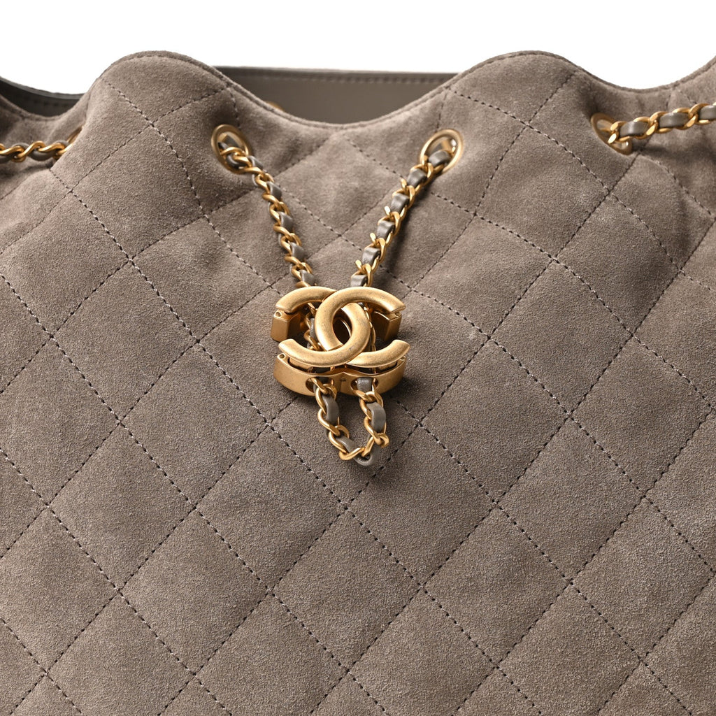 Chanel Suede Quilted Medium Chanel 25 Handbag Dark Grey