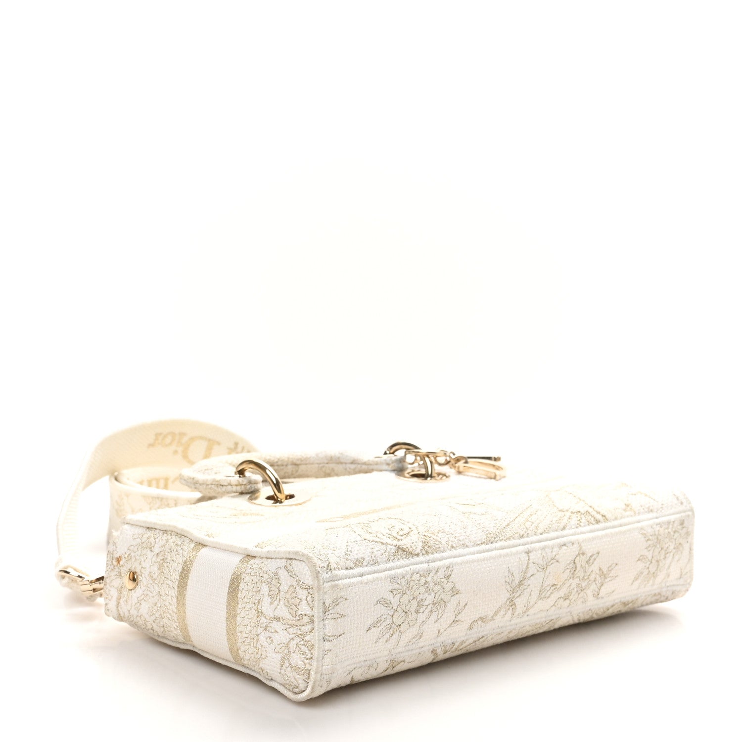 Christian Dior Canvas Embroidered Medium Jardin D'Hiver Lady D-Joy White Gold