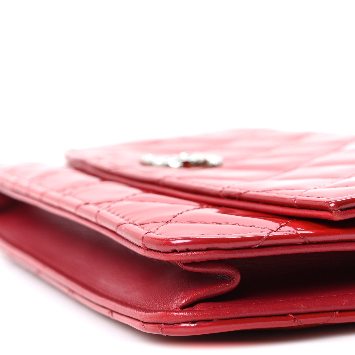 Chanel Patent Quilted Brilliant Wallet On Chain WOC Red
