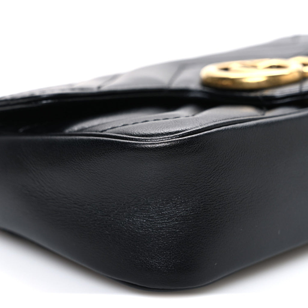 Gucci Calfskin Matelasse Super Mini GG Marmont Shoulder Bag Black