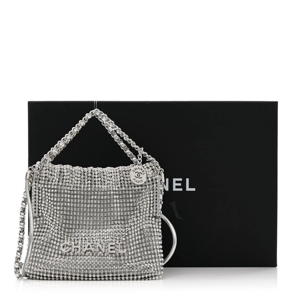 Chanel Crystal Embellished Metallic Lambskin Mini Chanel 22 Silver