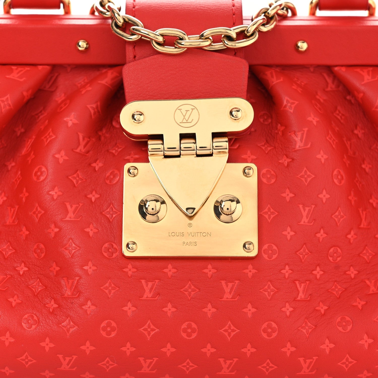 Louis Vuitton Calfskin Nanogram Embossed Clutch Red