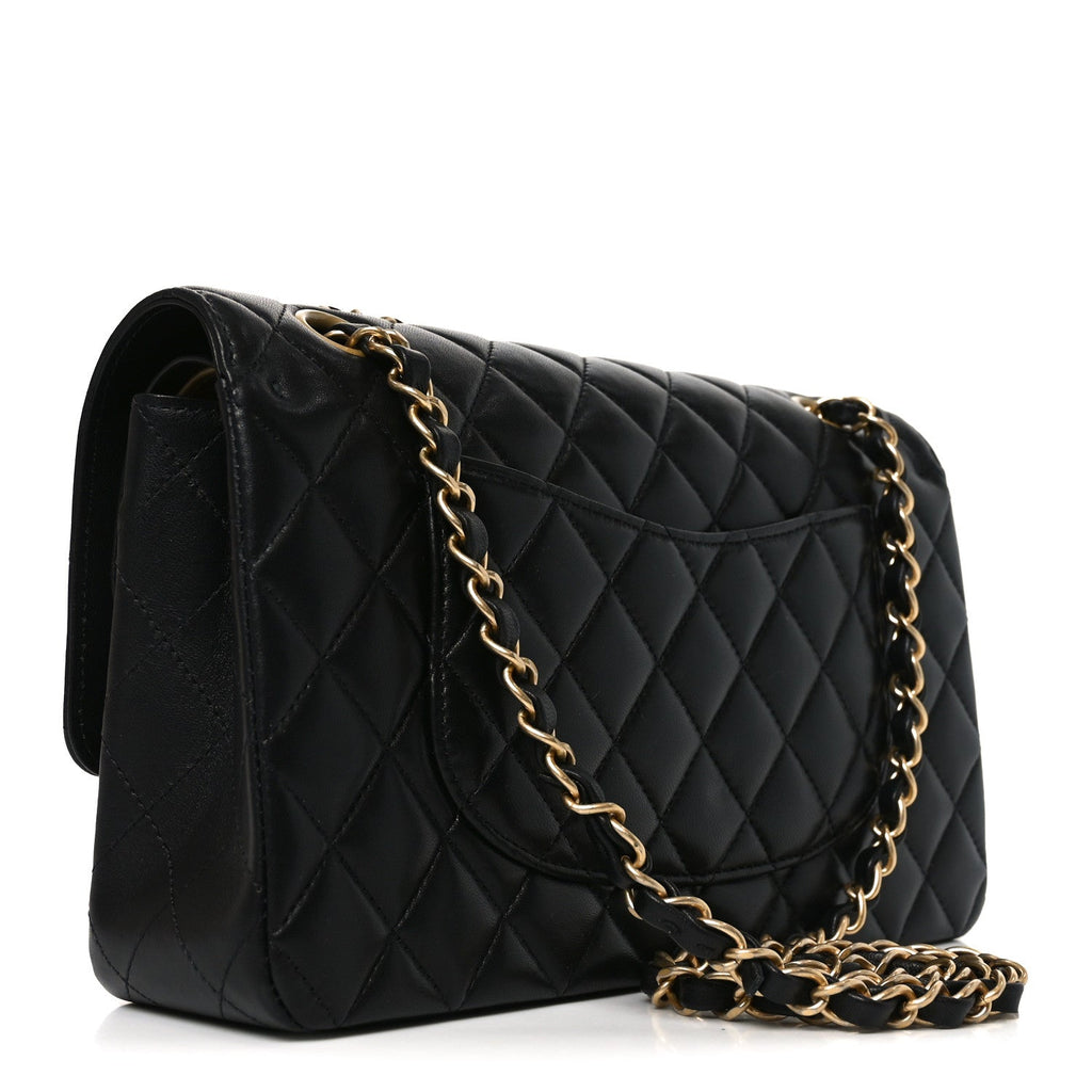Chanel Lambskin Quilted Medium Rue Cambon Charms Double Flap Black