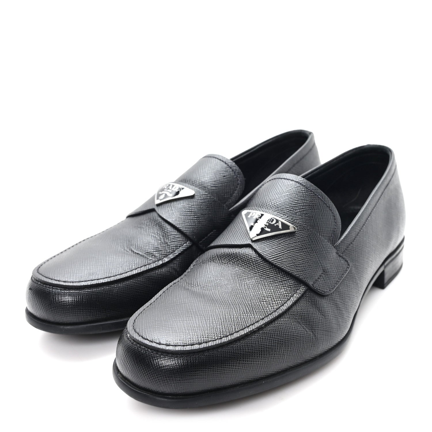 Prada Saffiano Mens Triangle Loafers 6 Black