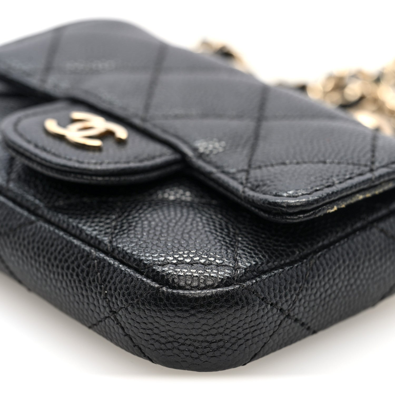 Caviar Quilted Mini Chain Belt Bag Black