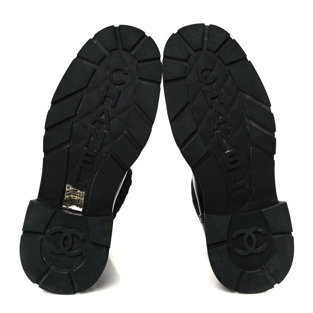 Calfskin Knit CC Short Boots 38 Black